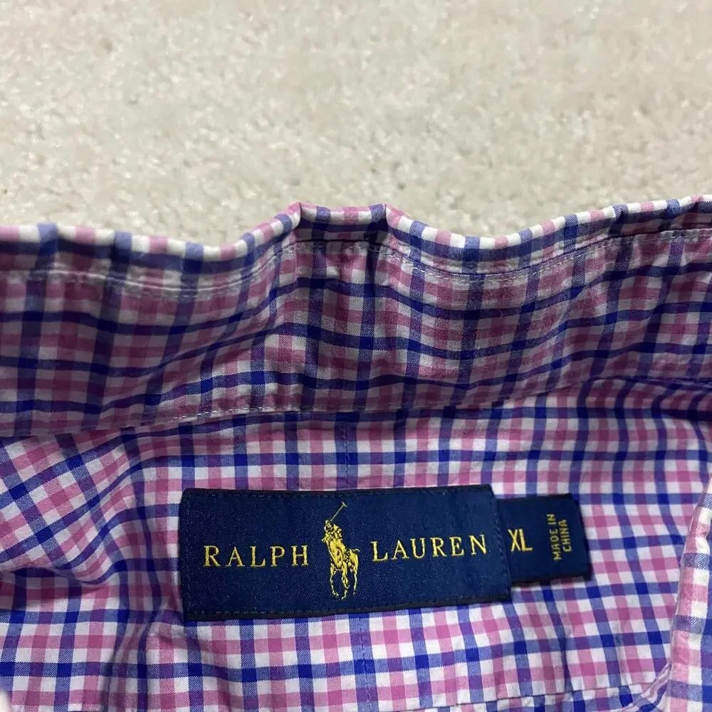 Polo Ralph Lauren Shirt Mens XL Blue Pink Check Button Down Cotton Pony Preppy